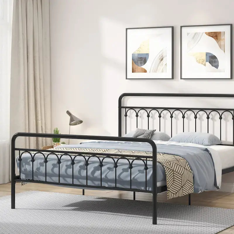 CUSchoice Metal Bed Queen in Black and Antique Brown Finishes