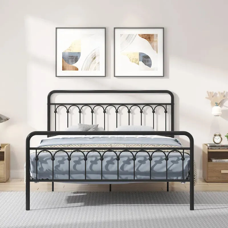 CUSchoice Metal Bed Queen in Black and Antique Brown Finishes
