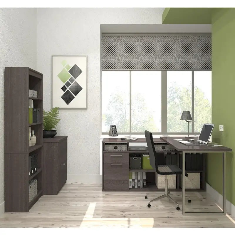 Bestar Solay L-shaped Desk with Lateral File and Bookcase