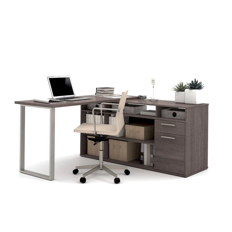Bestar Solay L-shaped Desk with Lateral File and Bookcase