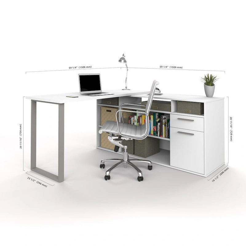 Bestar Solay L-shaped Desk with Lateral File and Bookcase