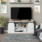 TV Stand 2 -shelf for TVs 43  up to 65 . Simple living and Modern Mid-century, farmhouse barn door -easy to store something