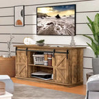 TV Stand 2 -shelf for TVs 43  up to 65 . Simple living and Modern Mid-century, farmhouse barn door -easy to store something