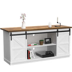 TV Stand 2 -shelf for TVs 43  up to 65 . Simple living and Modern Mid-century, farmhouse barn door -easy to store something