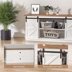 TV Stand 2 -shelf for TVs 43  up to 65 . Simple living and Modern Mid-century, farmhouse barn door -easy to store something