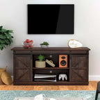 TV Stand 2 -shelf for TVs 43  up to 65 . Simple living and Modern Mid-century, farmhouse barn door -easy to store something