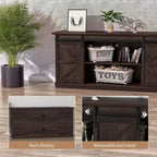 TV Stand 2 -shelf for TVs 43  up to 65 . Simple living and Modern Mid-century, farmhouse barn door -easy to store something