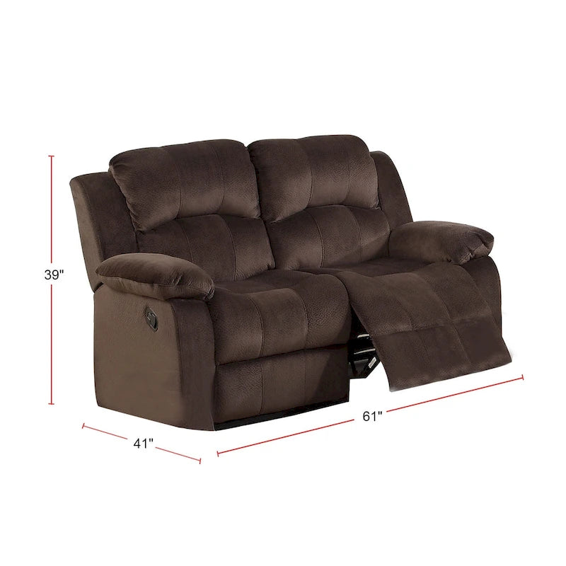 Padded Suede Motion Loveseat in Chocolate