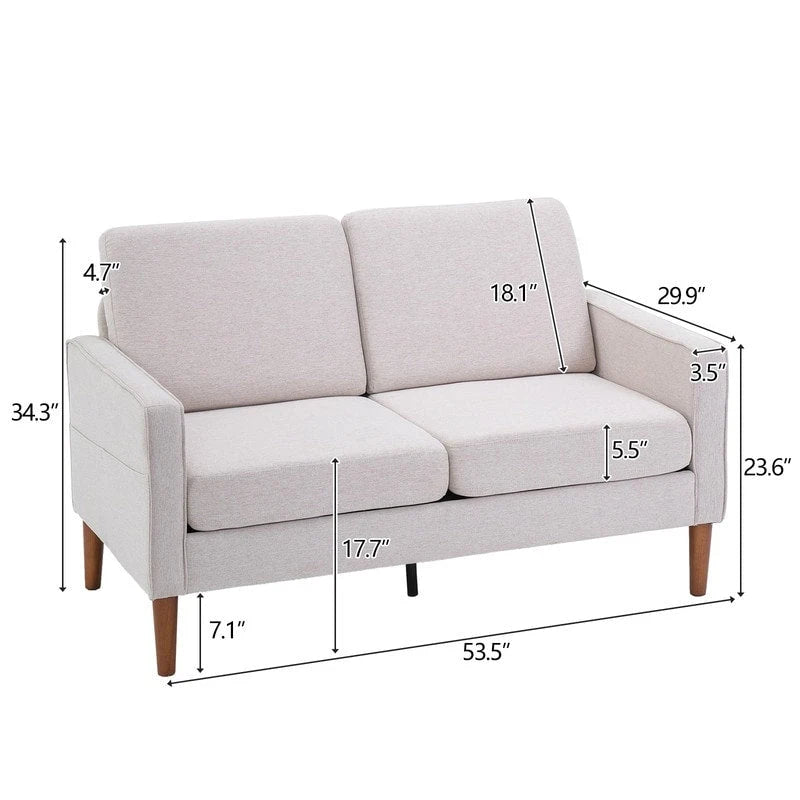 Linen Solid Wood Legs Loveseat