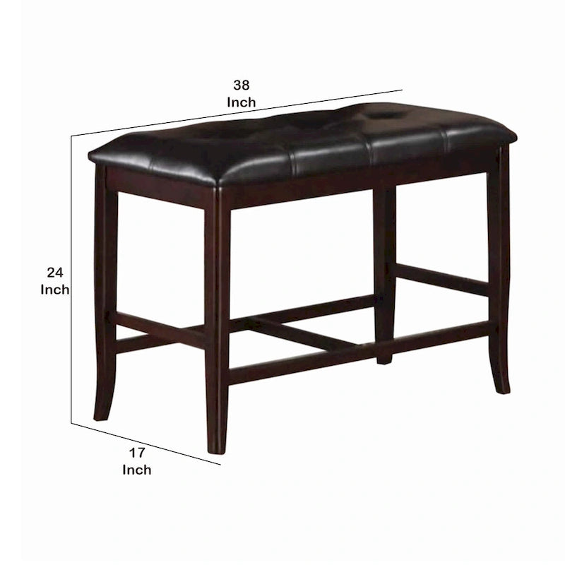 Rubber Wood High Bench with Tufted Upholstery Brown