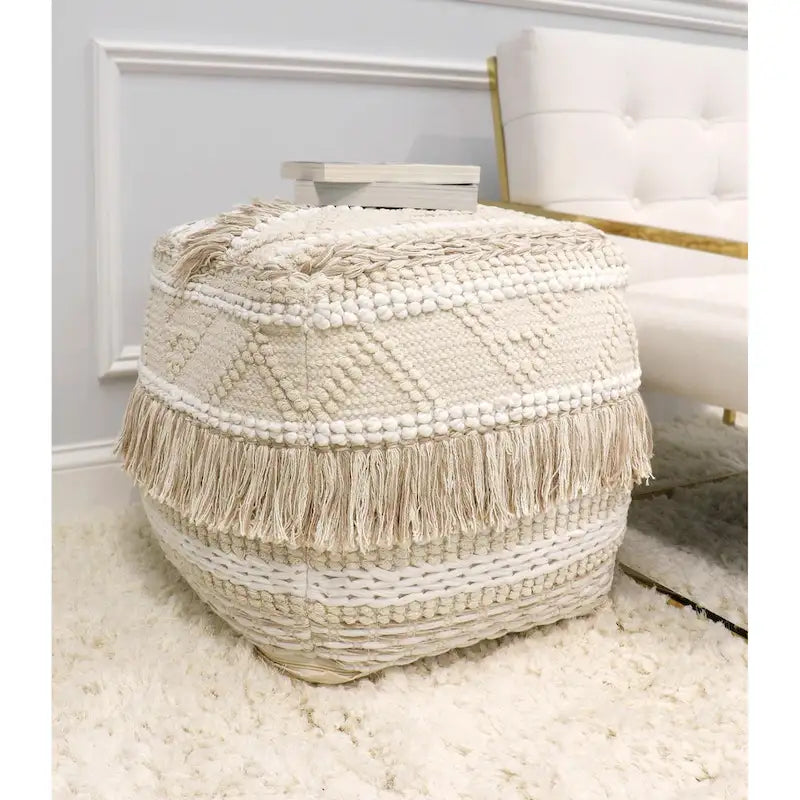 Pasargad Home Grand Canyon Cotton Pouf, Beige