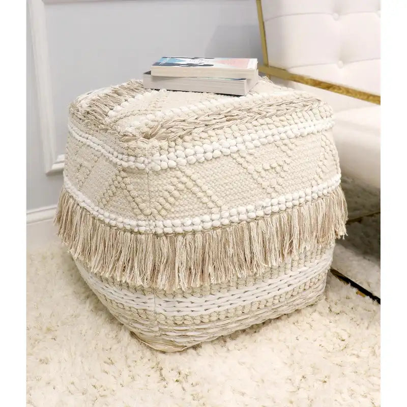 Pasargad Home Grand Canyon Cotton Pouf, Beige