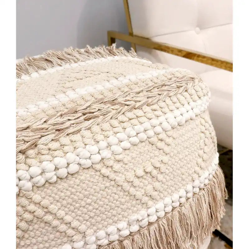 Pasargad Home Grand Canyon Cotton Pouf, Beige