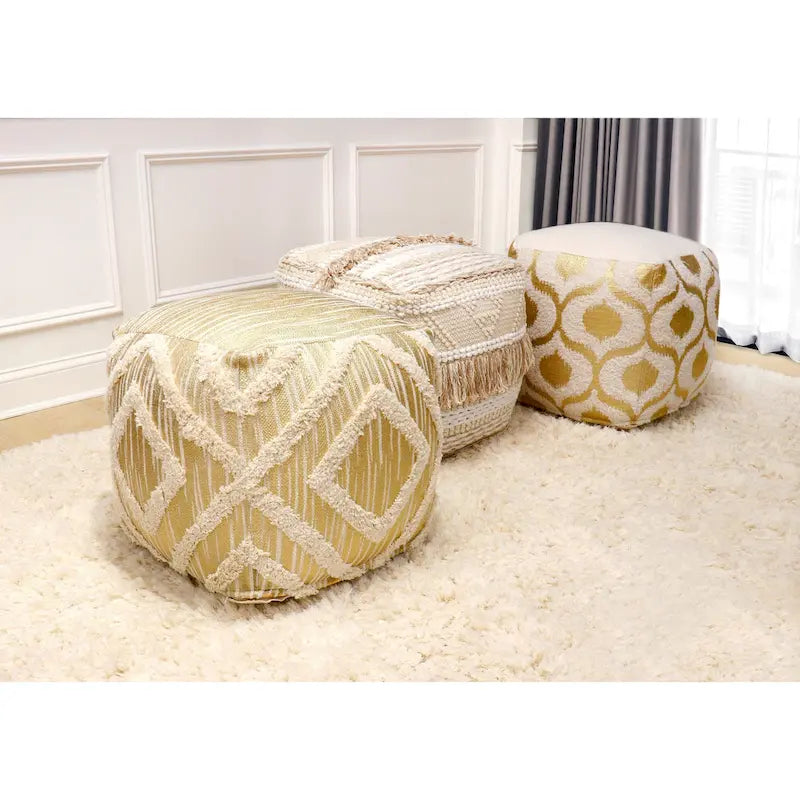 Pasargad Home Grand Canyon Cotton Pouf, Beige