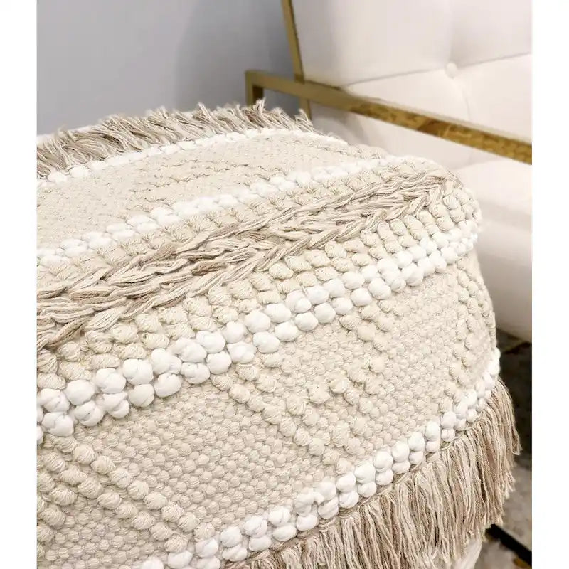 Pasargad Home Grand Canyon Cotton Pouf, Beige