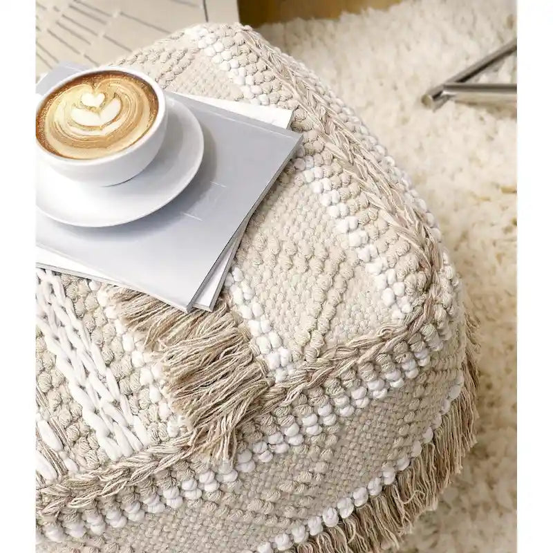 Pasargad Home Grand Canyon Cotton Pouf, Beige