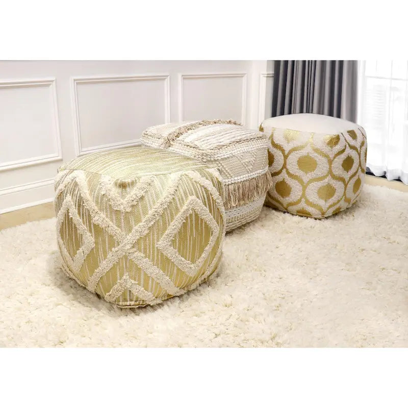 Pasargad Home Grand Canyon Cotton Pouf, Beige