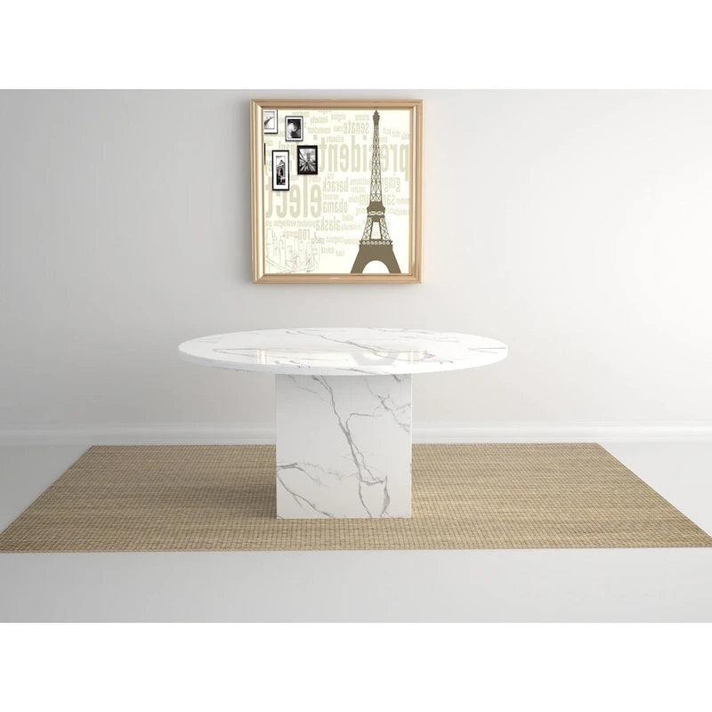 60  Diameter Round Marble Table with Cubical Marble Base