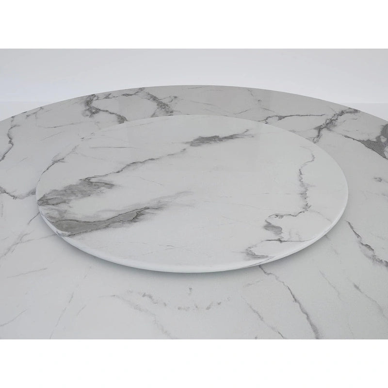 60  Diameter Round Marble Table with Cubical Marble Base