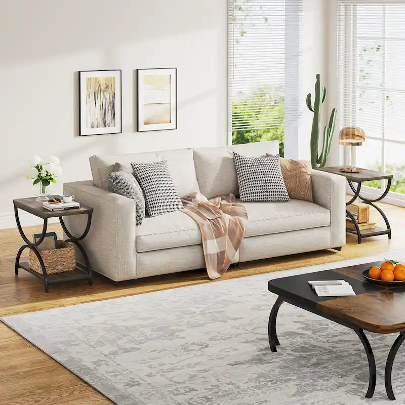 23-Inch Rectangular End Side Accent Table with 2-Tier and Stylish Metal Frame for Bedroom Nightstand Bedside Table Sofa Side