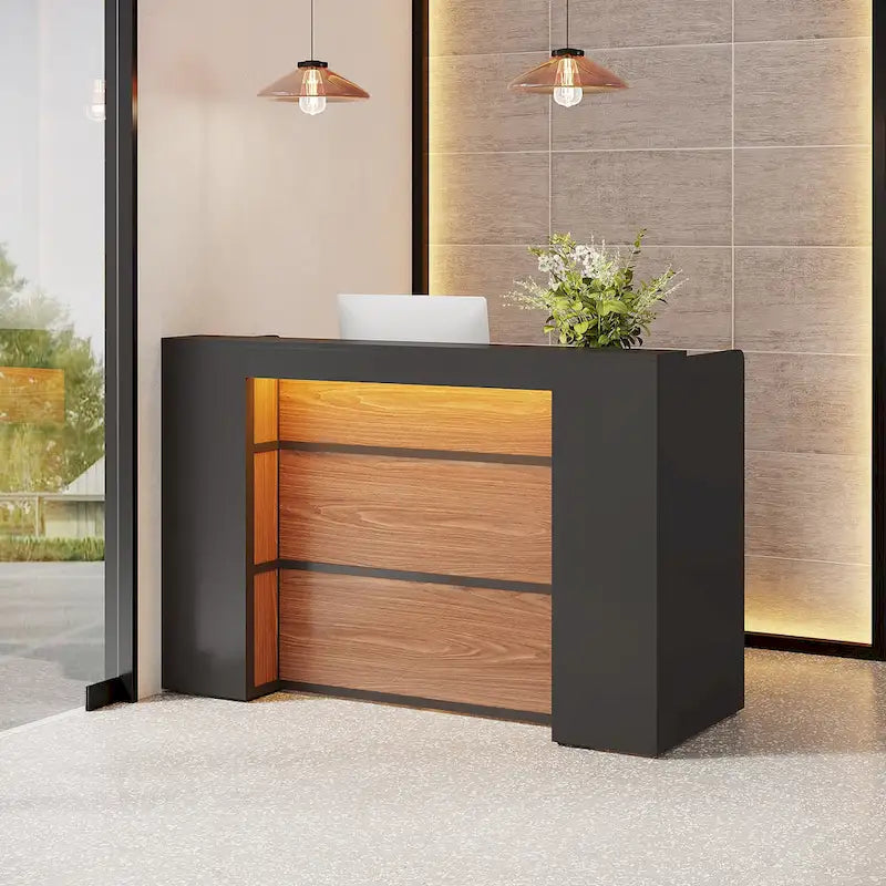 Large Reception Desk Front Desk with LED Lights for Salon Reception Room Store Office Lobby Retail Shop Clinic
