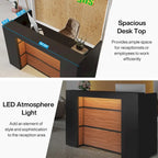 Large Reception Desk Front Desk with LED Lights for Salon Reception Room Store Office Lobby Retail Shop Clinic