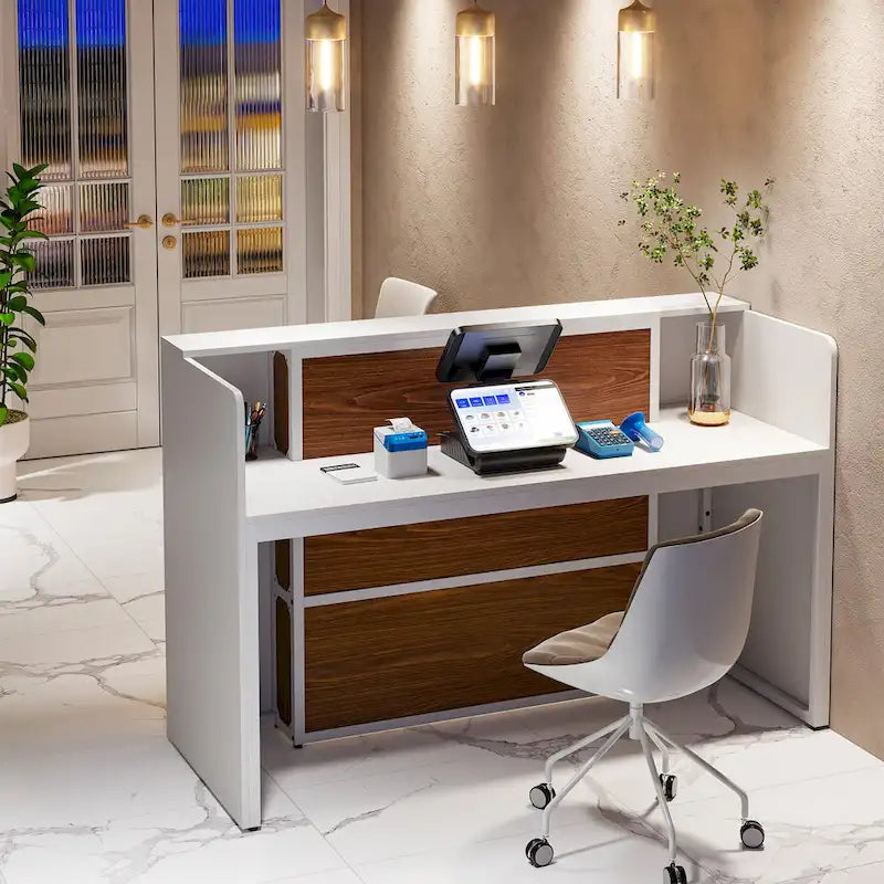 Large Reception Desk Front Desk with LED Lights for Salon Reception Room Store Office Lobby Retail Shop Clinic