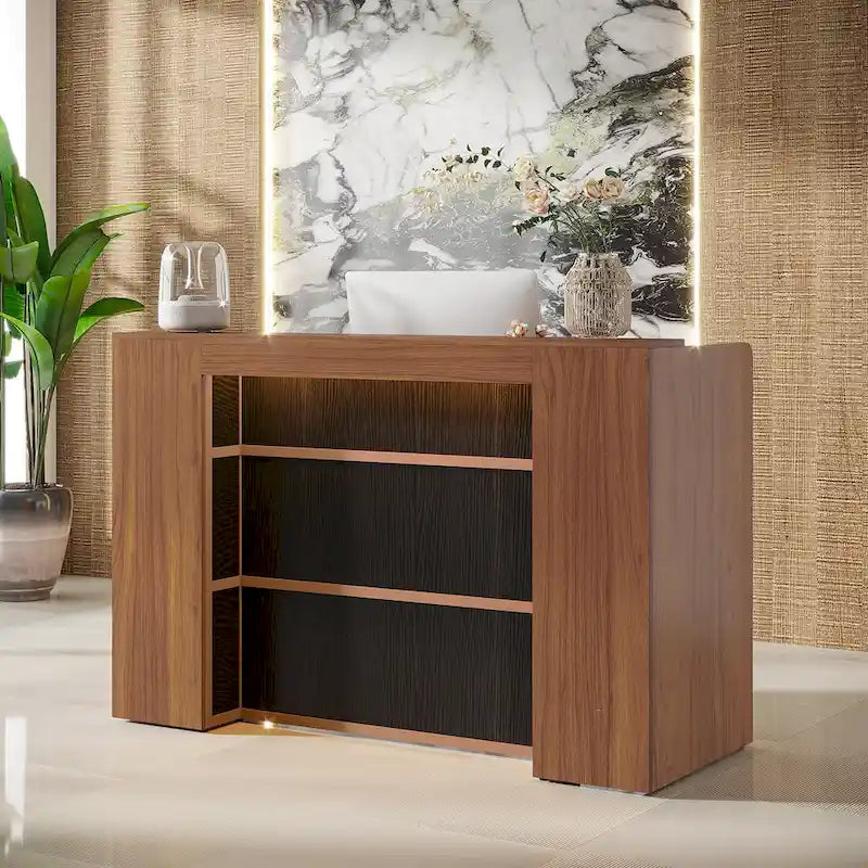Large Reception Desk Front Desk with LED Lights for Salon Reception Room Store Office Lobby Retail Shop Clinic