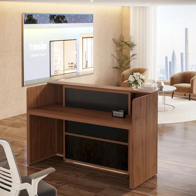 Large Reception Desk Front Desk with LED Lights for Salon Reception Room Store Office Lobby Retail Shop Clinic