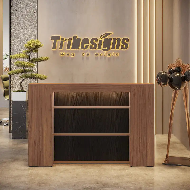 Large Reception Desk Front Desk with LED Lights for Salon Reception Room Store Office Lobby Retail Shop Clinic