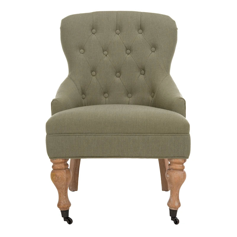 SAFAVIEH Chrissy Tufted Beige Petite Arm Chair - 23.6  x 28.7  x 34.6  - 24Wx29Dx35H