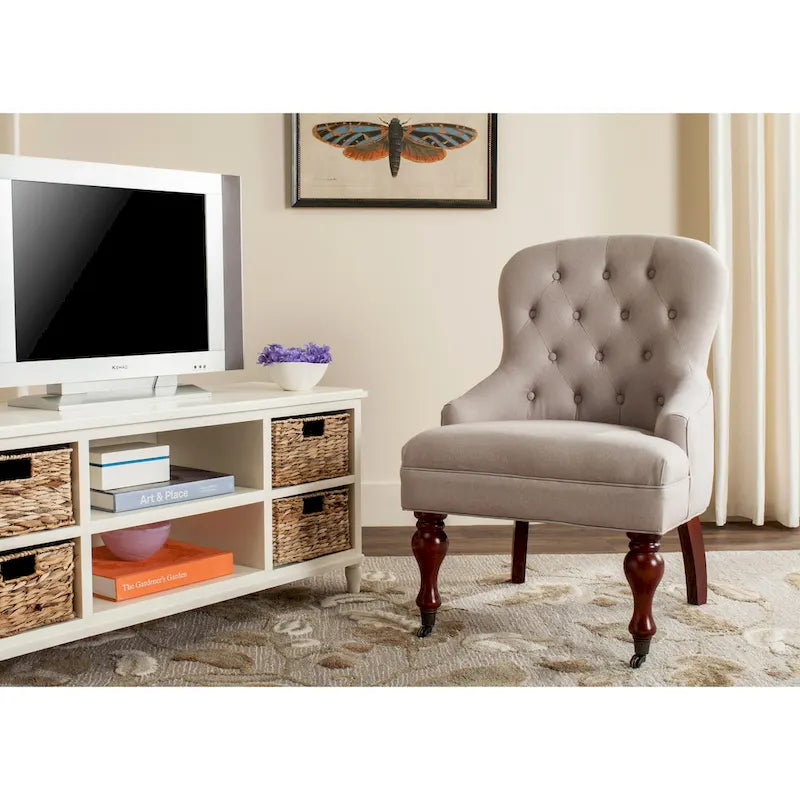 SAFAVIEH Chrissy Tufted Beige Petite Arm Chair - 23.6  x 28.7  x 34.6  - 24Wx29Dx35H