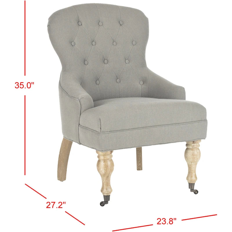 SAFAVIEH Chrissy Tufted Beige Petite Arm Chair - 23.6  x 28.7  x 34.6  - 24Wx29Dx35H