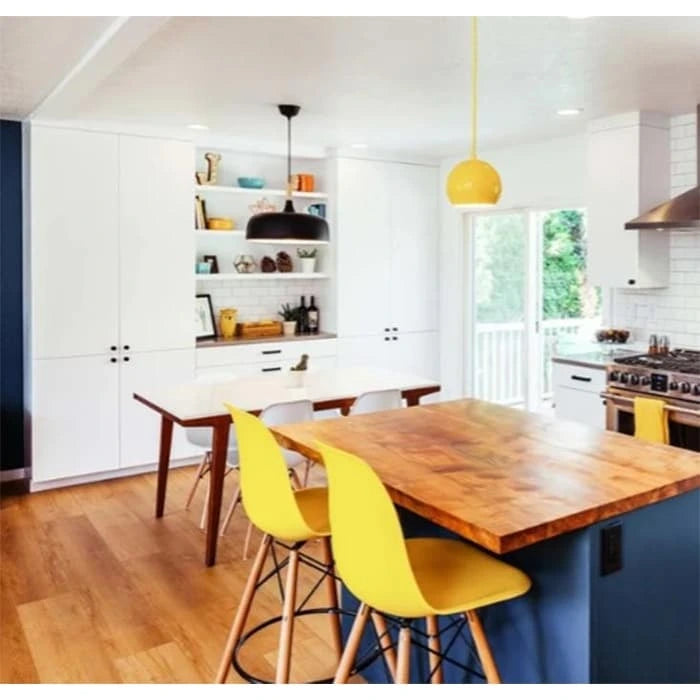 Set of 2 Modern 28  Color Seat Height DSW Molded Armless Plastic Counter Bar Stool Natural Wood Eiffel Dowel Legs Kitchen