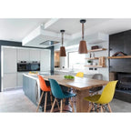 Set of 2 Modern 28  Color Seat Height DSW Molded Armless Plastic Counter Bar Stool Natural Wood Eiffel Dowel Legs Kitchen