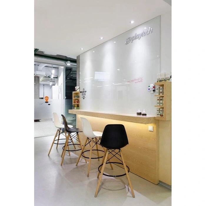 Set of 2 Modern 28  Color Seat Height DSW Molded Armless Plastic Counter Bar Stool Natural Wood Eiffel Dowel Legs Kitchen