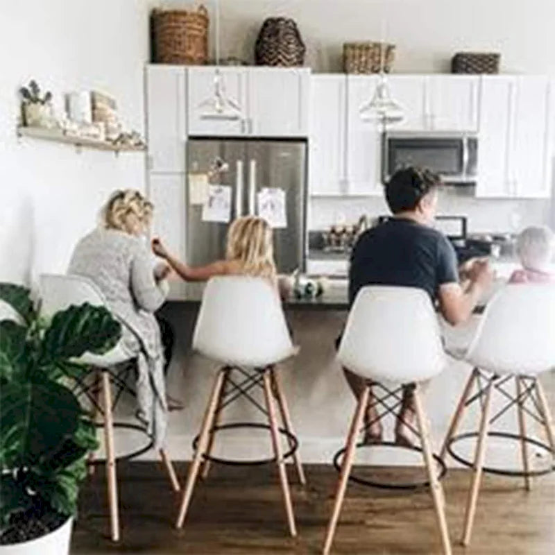 Set of 2 Modern 28  Color Seat Height DSW Molded Armless Plastic Counter Bar Stool Natural Wood Eiffel Dowel Legs Kitchen