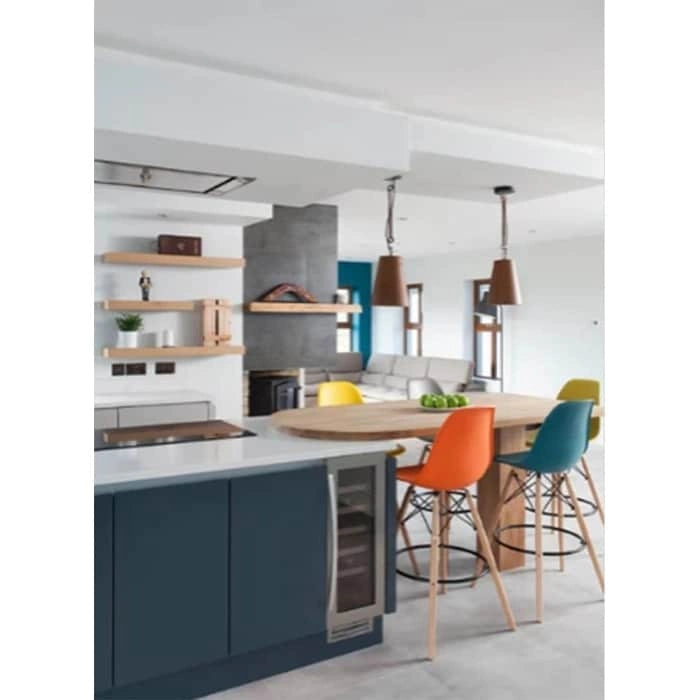 Set of 2 Modern 28  Color Seat Height DSW Molded Armless Plastic Counter Bar Stool Natural Wood Eiffel Dowel Legs Kitchen