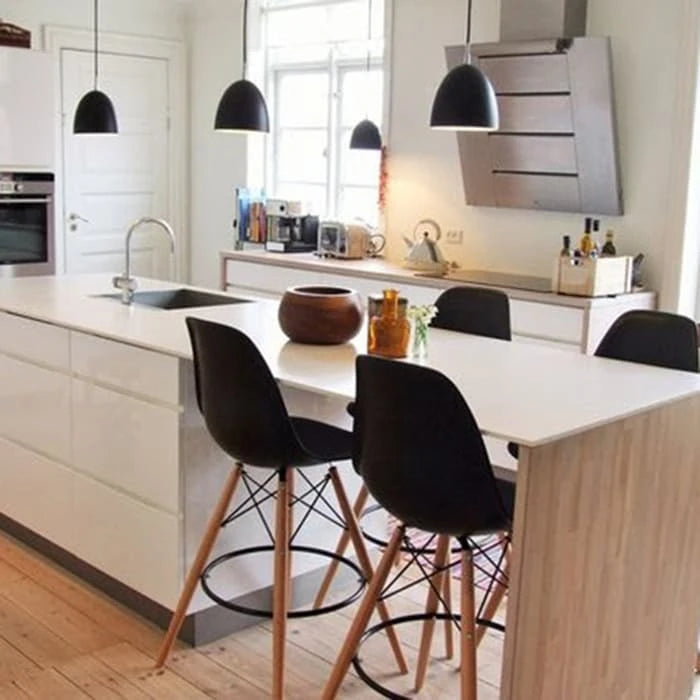 Set of 2 Modern 28  Color Seat Height DSW Molded Armless Plastic Counter Bar Stool Natural Wood Eiffel Dowel Legs Kitchen