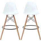 Set of 2 Modern 28  Color Seat Height DSW Molded Armless Plastic Counter Bar Stool Natural Wood Eiffel Dowel Legs Kitchen