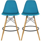 Set of 2 Modern 28  Color Seat Height DSW Molded Armless Plastic Counter Bar Stool Natural Wood Eiffel Dowel Legs Kitchen