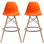 Set of 2 Modern 28  Color Seat Height DSW Molded Armless Plastic Counter Bar Stool Natural Wood Eiffel Dowel Legs Kitchen