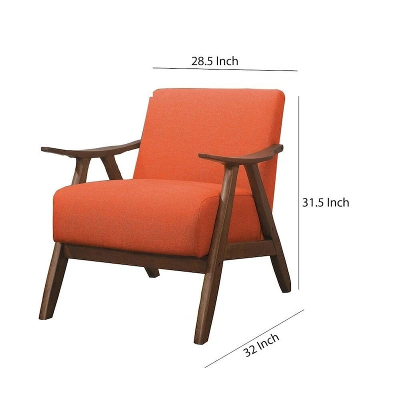 Fabric Upholstered Accent Chair with Curved Armrests, Orange - 31.5 H x 32 W x 28.5 L
