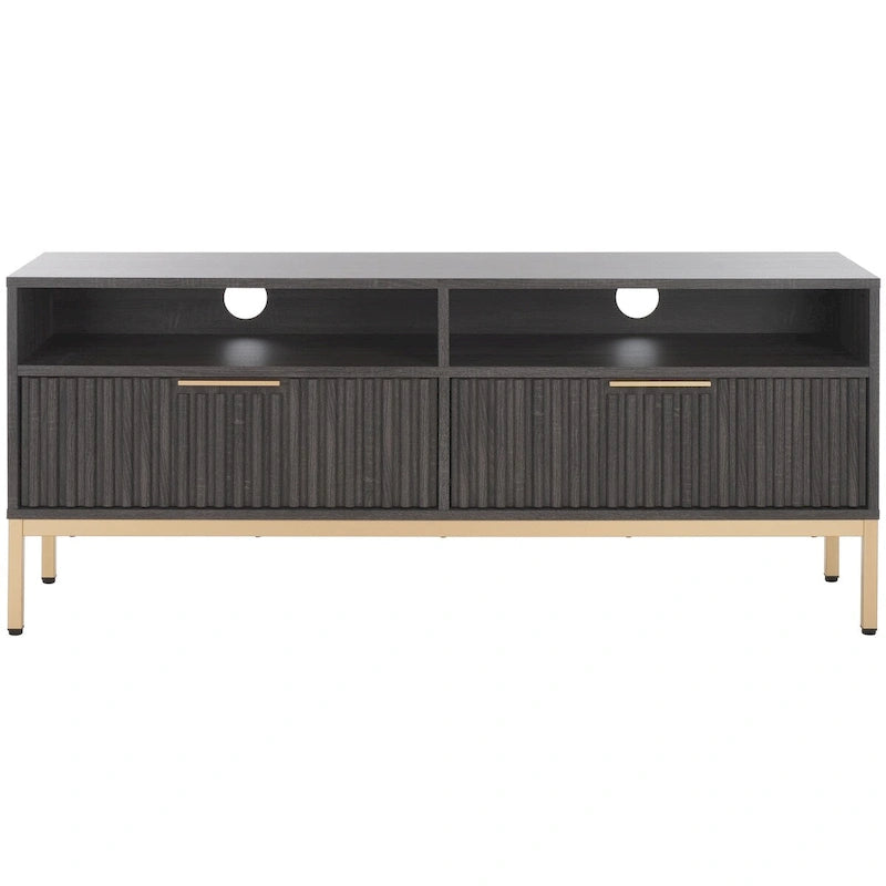 SAFAVIEH Alyse 2-Drawer 2-Shelf Entertainment Media Stand (Fits Up To 65  Flatscreen TV) - 60.4 In. x 15.6 In. x 24.8 In.