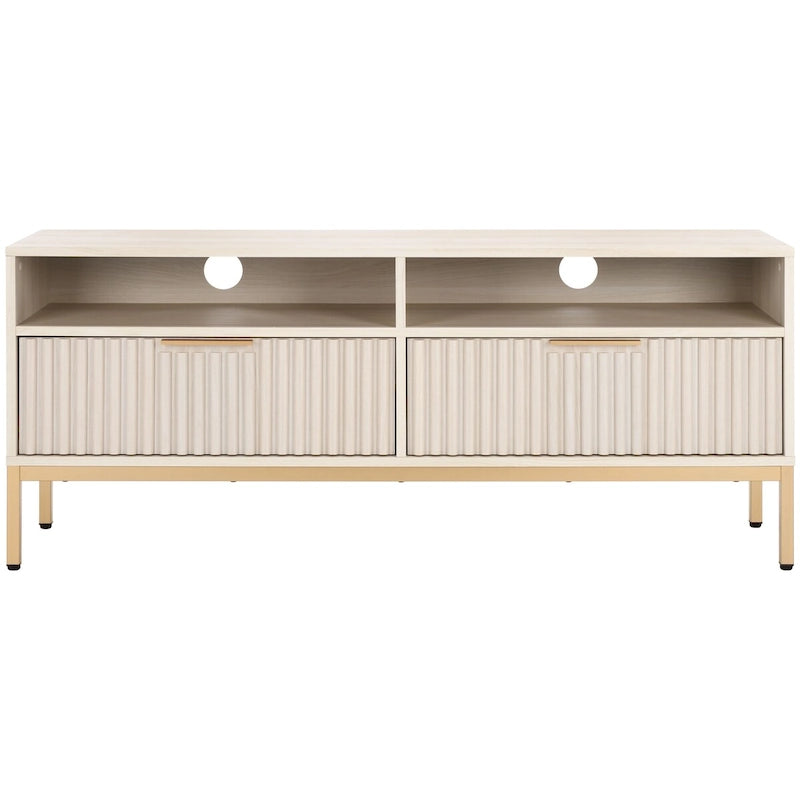 SAFAVIEH Alyse 2-Drawer 2-Shelf Entertainment Media Stand (Fits Up To 65  Flatscreen TV) - 60.4 In. x 15.6 In. x 24.8 In.