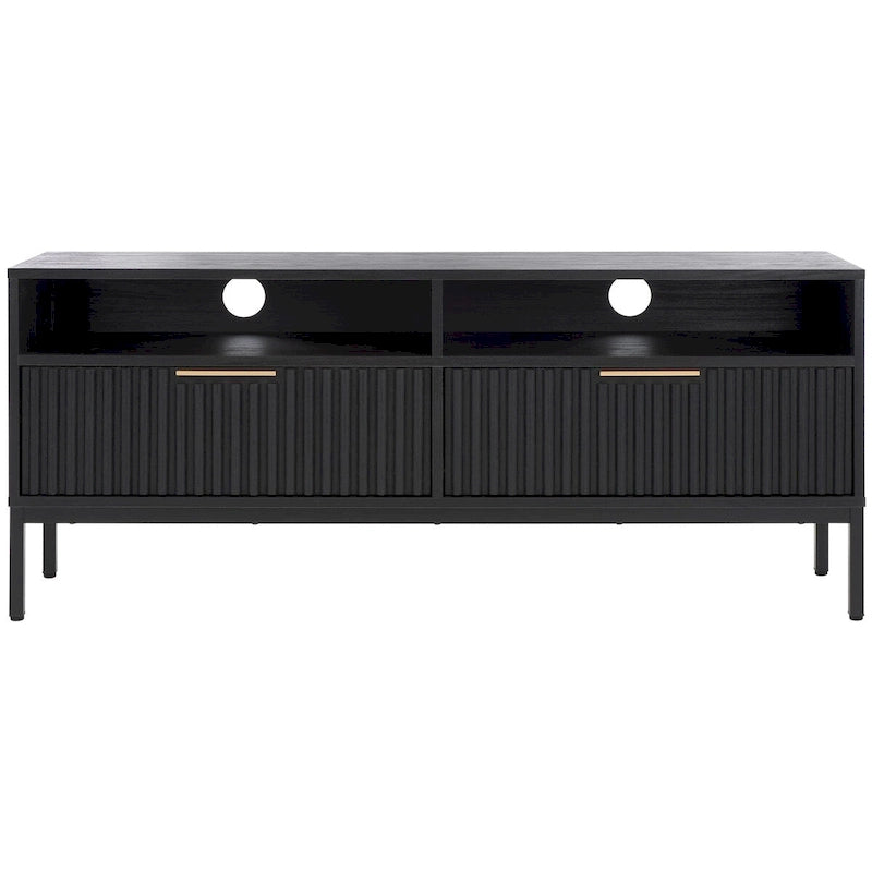 SAFAVIEH Alyse 2-Drawer 2-Shelf Entertainment Media Stand (Fits Up To 65  Flatscreen TV) - 60.4 In. x 15.6 In. x 24.8 In.