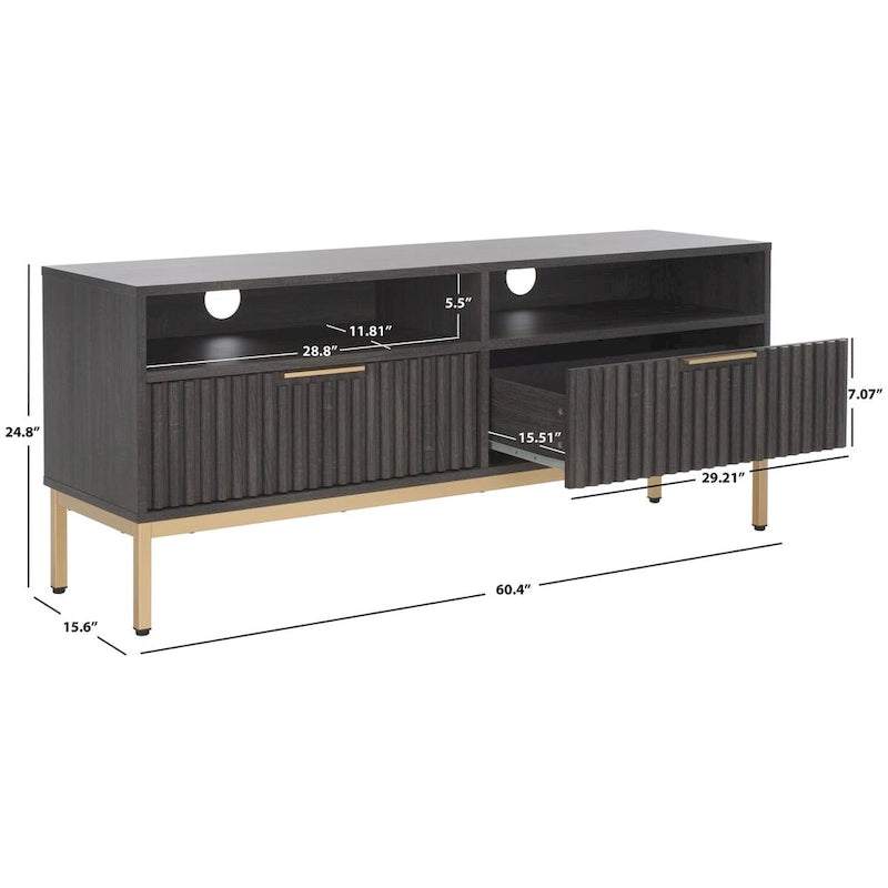 SAFAVIEH Alyse 2-Drawer 2-Shelf Entertainment Media Stand (Fits Up To 65  Flatscreen TV) - 60.4 In. x 15.6 In. x 24.8 In.