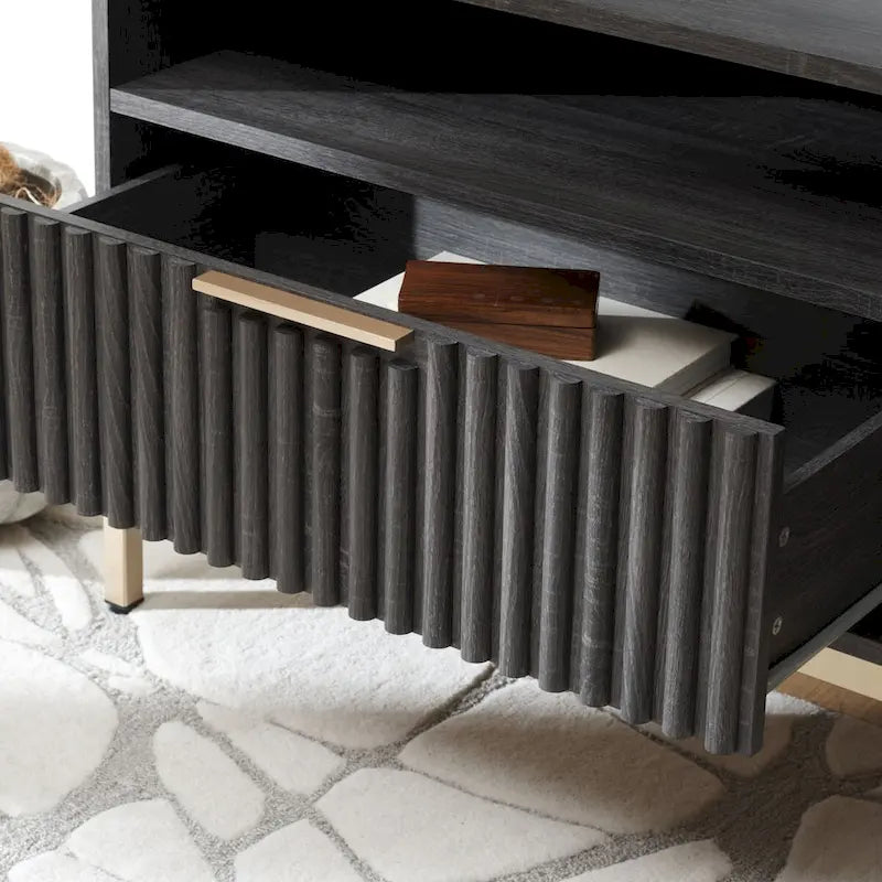 SAFAVIEH Alyse 2-Drawer 2-Shelf Entertainment Media Stand (Fits Up To 65  Flatscreen TV) - 60.4 In. x 15.6 In. x 24.8 In.