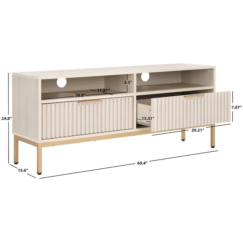 SAFAVIEH Alyse 2-Drawer 2-Shelf Entertainment Media Stand (Fits Up To 65  Flatscreen TV) - 60.4 In. x 15.6 In. x 24.8 In.