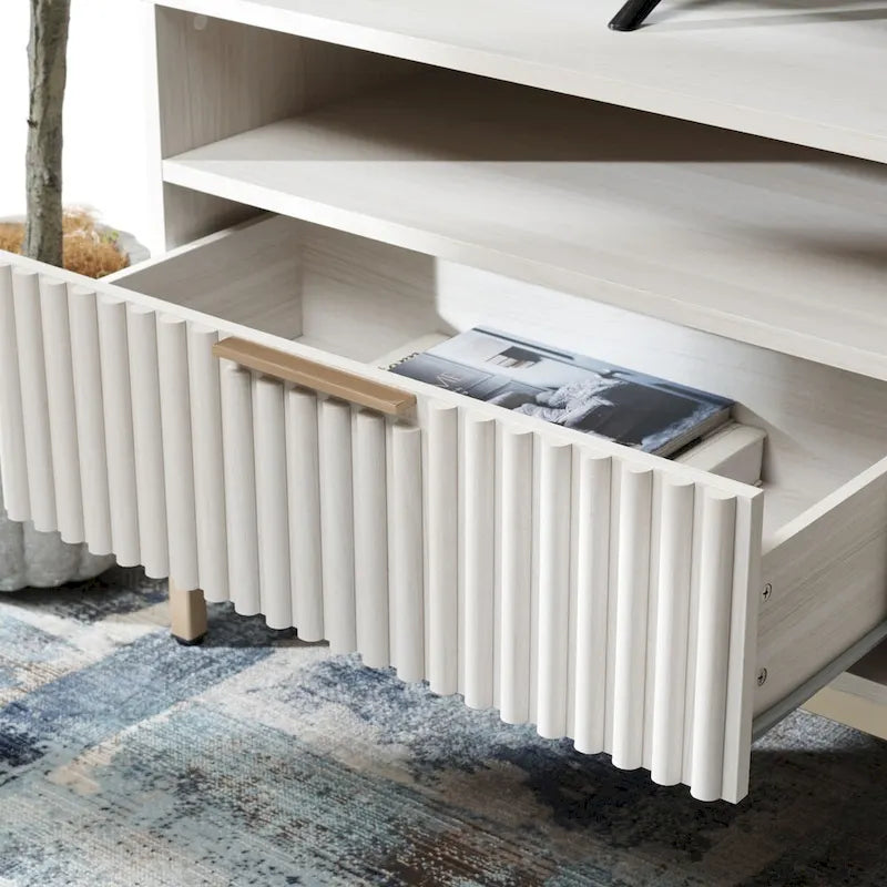 SAFAVIEH Alyse 2-Drawer 2-Shelf Entertainment Media Stand (Fits Up To 65  Flatscreen TV) - 60.4 In. x 15.6 In. x 24.8 In.